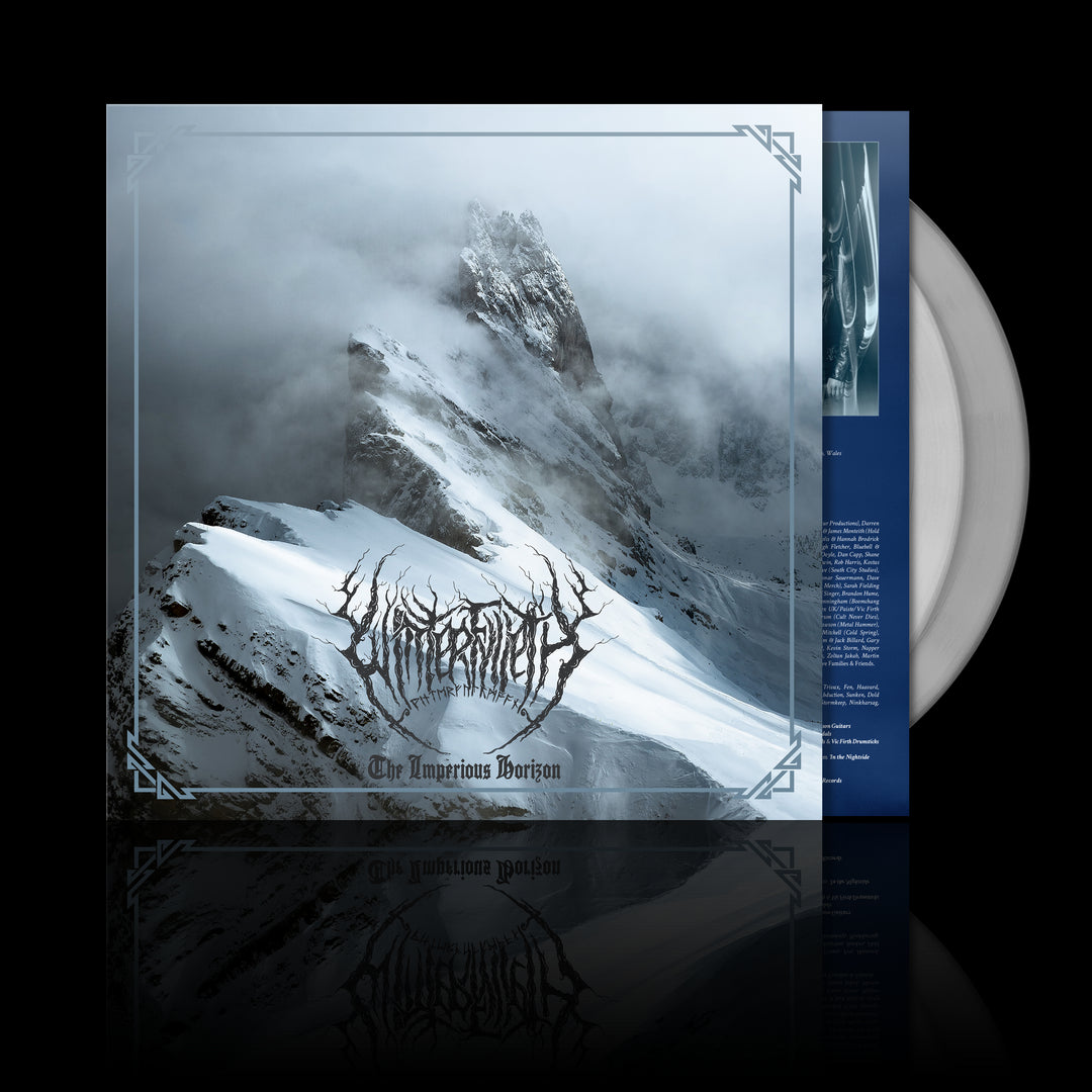 Clear vinyl LP with a black and white cover featuring a misty mountainous landscape. The album title 'The Imperious Horizon' is visible.
