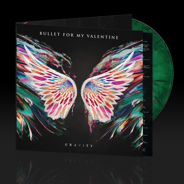 image for the Gravity Transparent Green/Clear And Black Mix Vinyl. cover is colorful wings
