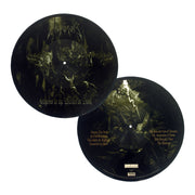 front and back images for the Emperor Anthem to the Welkin at Dusk Picture Disc vinyl lp. 140 gram vinyl picture disc LP. Album art and vinyl had the green very hard to tell what it is artwork. 