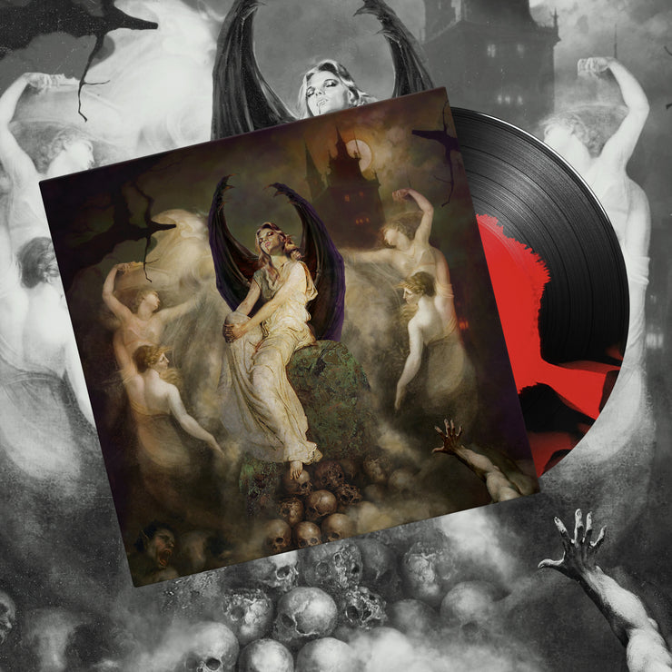 image for the Sanguivore - Black W/ Ink Spots Vinyl LP.  cover has angels on it, one with devil wings