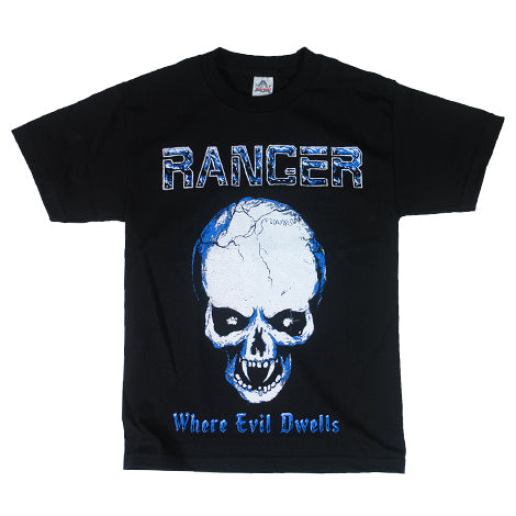 Black T-shirt with a graphic print of a skull and the text 'RANGER Where Evil Dwells'.