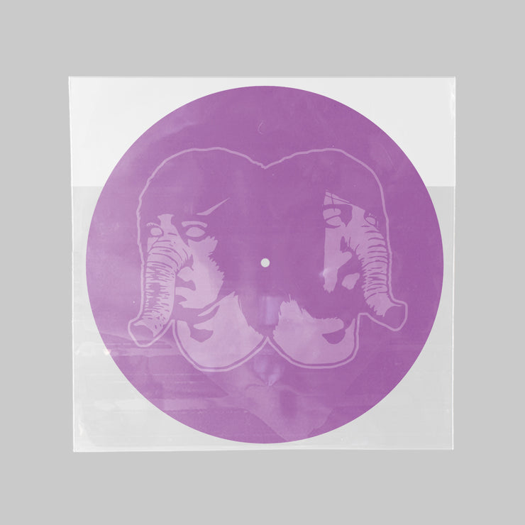 image for the Free Animal Violet Vinyl. etching of two connected heads with elephant trunks