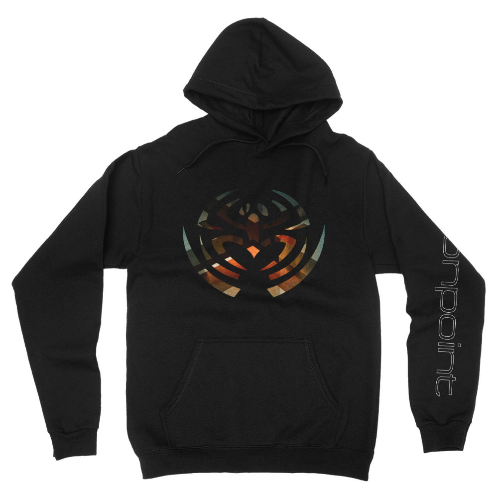 Black pullover hoodie with a symbol logo on the front and the band name 'nonpoint' on the sleeve.