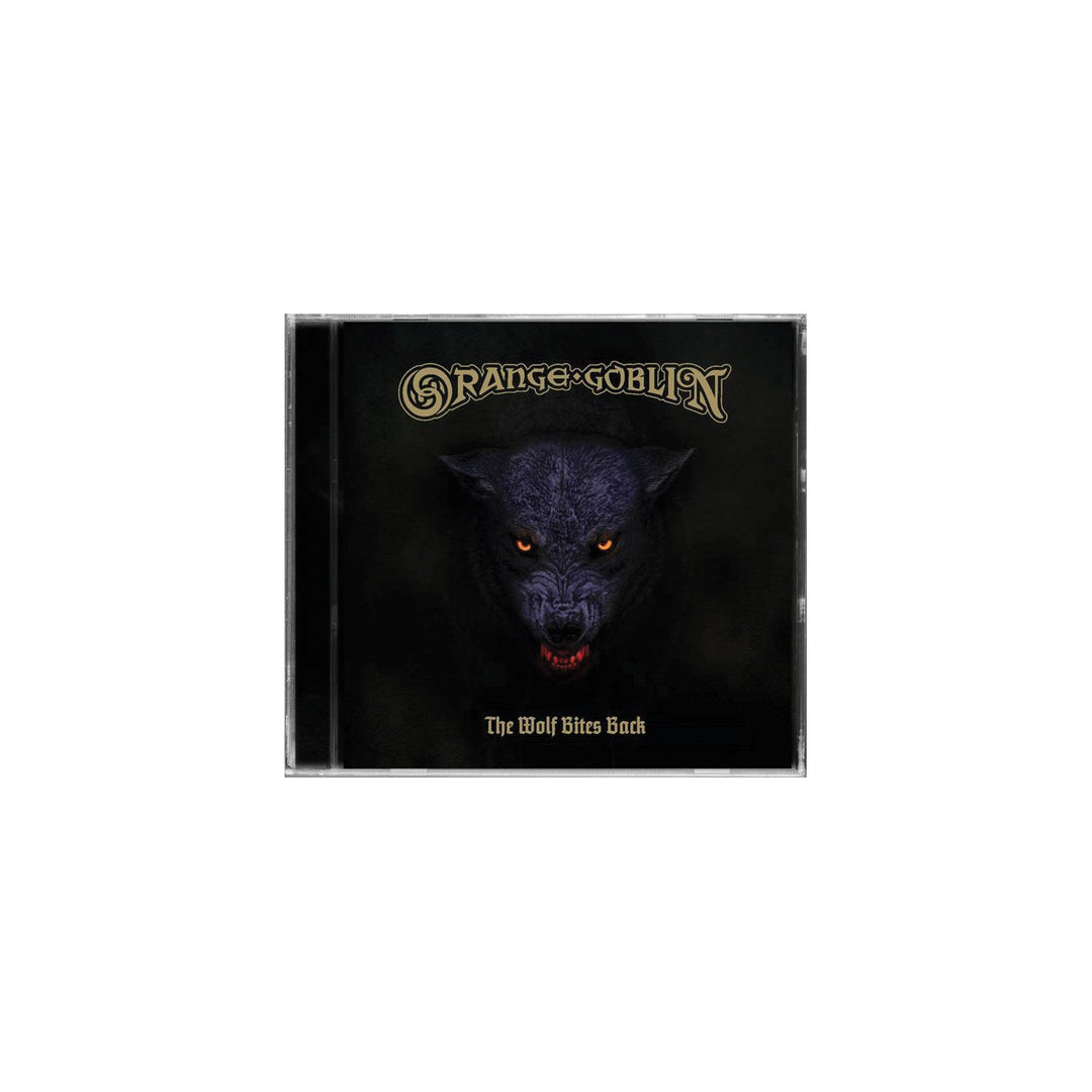 CD cover art featuring a stylized, howling wolf's face with red eyes, and the text 'ORANGE GOBLIN - THE WOLF BITES BACK'.