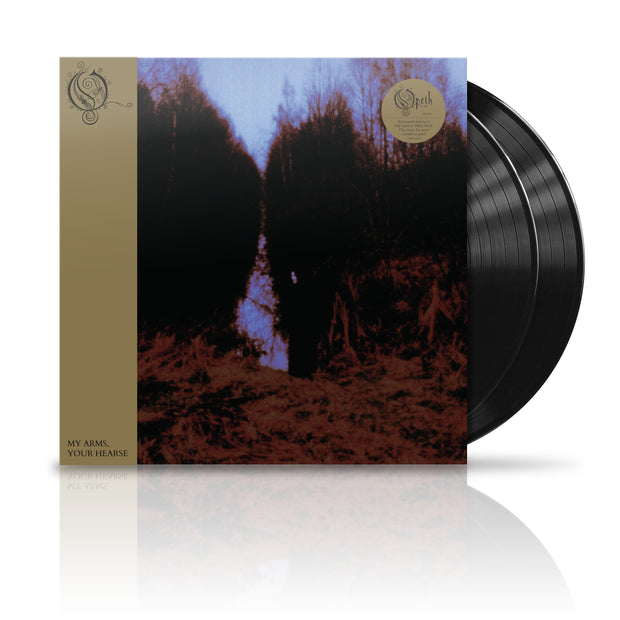 image of Opeths "My Arms Your Hearse" with vinyl exposed to show color. vinyl color is black. album art is a shot of the woods with the colors altered to look spooky.