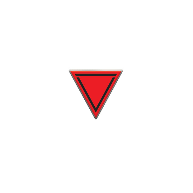 image for the Red Logo Enamel Pin. pin is a triangle